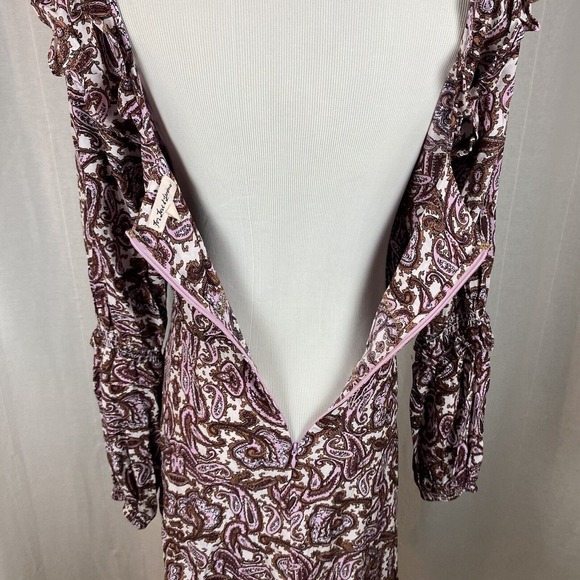 For Love & Lemons Women's Large Mini Dress Georgi Babydoll Paisley Ruffle - Picture 9 of 9